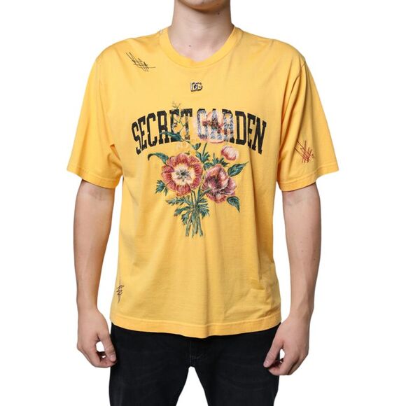 Dolce & Gabbana Yellow Secret Graden Floral Cotton Crew Neck Men's T-shirt